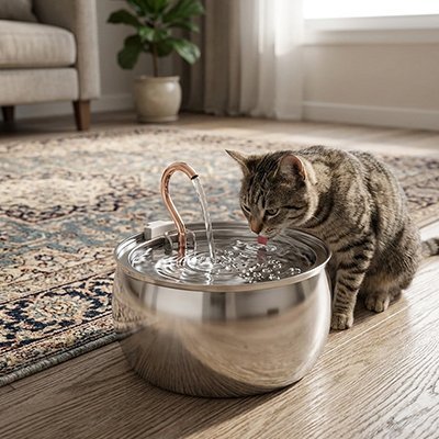 FONTAINE Ă EAU POUR CHAT SILENCIEUSE | EN ACIER INOXYDABLE - Leschamour