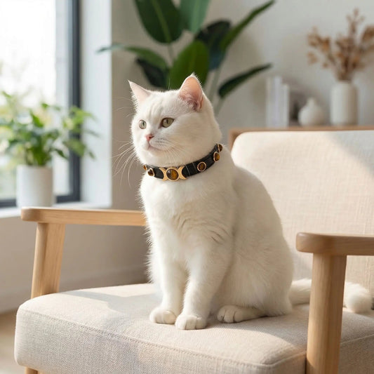COLLIER CUIR POUR CHAT | DÉCORATION YEUX DE TIGRE - Leschamour