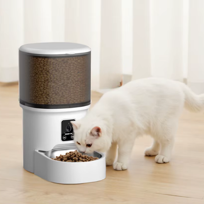 Distributeur de croquettes pour chat automatique avec caméra blanc
