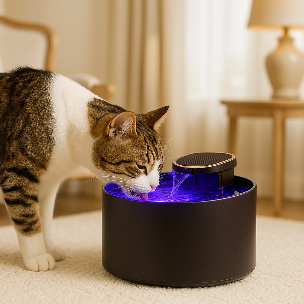 fontaine-a-eau-chat-bleu-marine