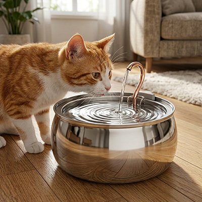 FONTAINE À EAU POUR CHAT SILENCIEUSE | EN ACIER INOXYDABLE - Leschamour