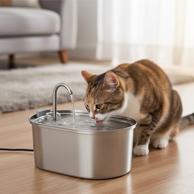 FONTAINE EAU CHAT SILENCIEUSE | EN ACIER INOXYDABLE - Leschamour