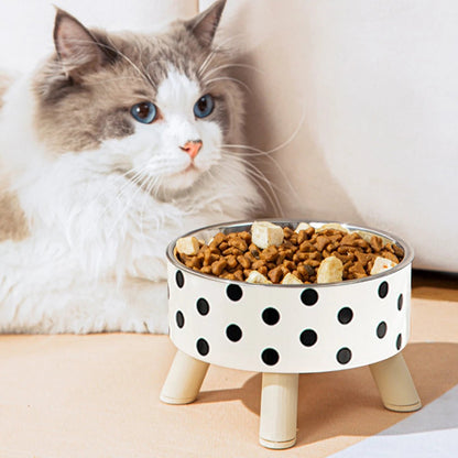 GAMELLE POUR CHAT | SURÉLEVÉE MOTIF DAMIER OU POINTS - Leschamour