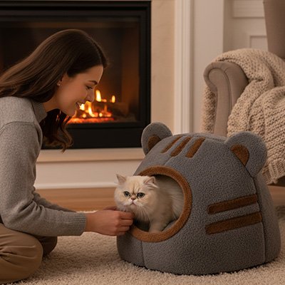 Nid chat tête d'ours cocon