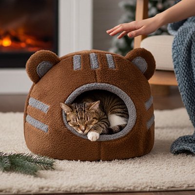 Nid chat tête d'ours douillet