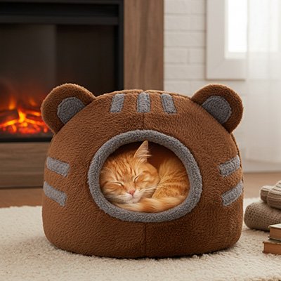 Nid chat tête d'ours marron