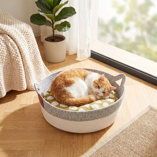 Panier chat en osier artisanal en rotin naturel, 3 tailles disponibles