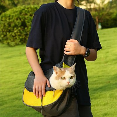 Sac à dos pour transport chat bandoulière jaune